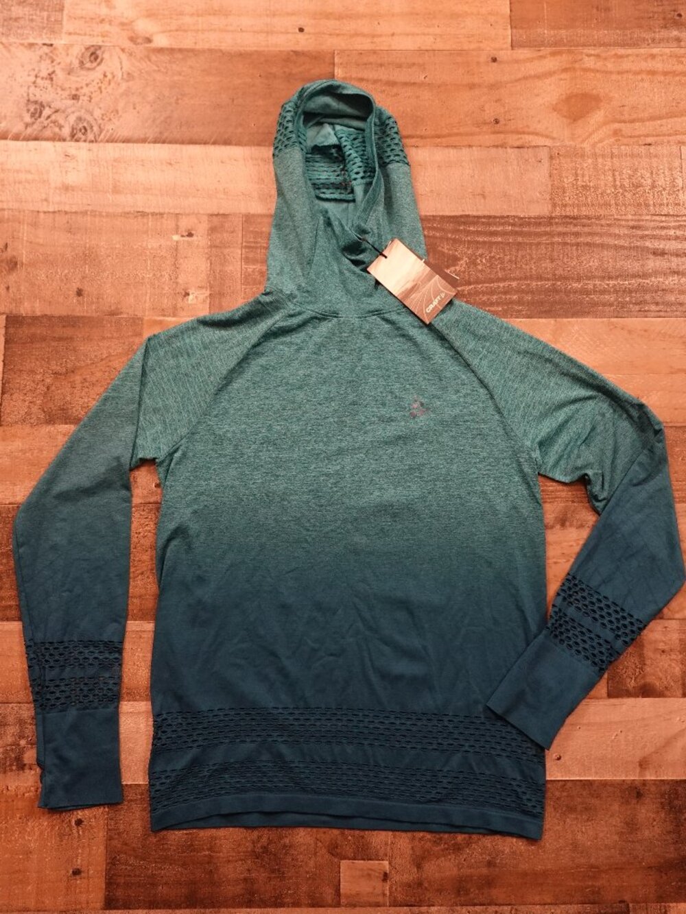 Craft Core Fuseknit Hood Women’s Large Zen Melange Teal Running Pullover NWT